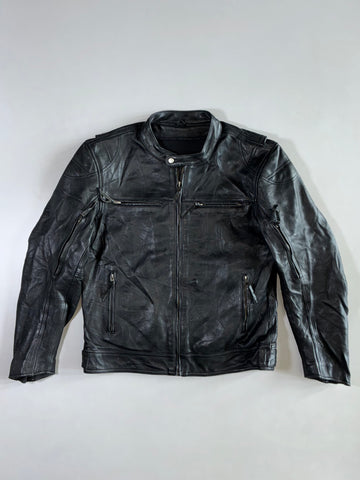 First Mfg Black Leather Biker Jacket (L)
