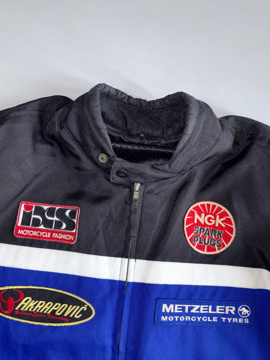 Vintage IXS Motorcycle Fashion Racing Jacket —  Multi-Sponsor Patches (NGK / Akrapovič / Motul / Brembo) — Removable Liner — Paded (2XL)