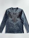 Prepotente Acid Wash Owl Embroidered Long Sleeve Tee (L)