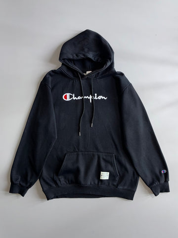 Champion | Black Script Logo Hoodie (XL)