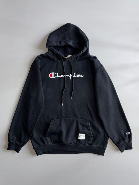 Champion | Black Script Logo Hoodie (XL)