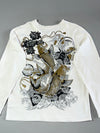 J950 Japanese Folding Fan & Peony Print Long Sleeve Tee (L)