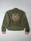 Adidas | Olive Green Pink Stripe Bomber Jacket (S)