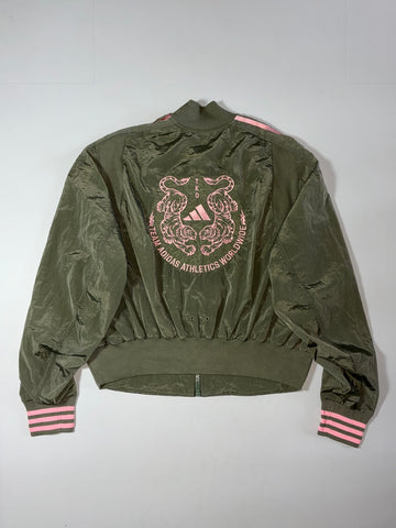 Adidas | Olive Green Pink Stripe Bomber Jacket (S)
