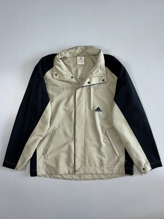Vintage Y2K Adidas Colorblock and detachable cap Hooded Jacket | Beige Navy Windbreaker (XL)
