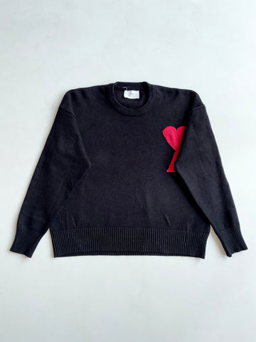 AMI Paris Ami de Coeur Black Oversized Knit Sweater (L)