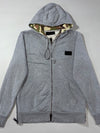 Philipp Plein Homme Grey Zip-Up Hoodie with Camo-Lined Hood & Studded Patch (L)
