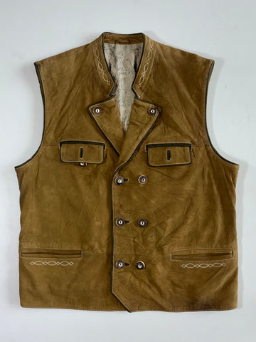 Vintage Olive Suede Double-Breasted Vest (L)