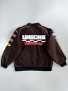 UNBDNS International Champions #94 Checkered Flag Multi-Patch Embroidered Brown Bomber Jacket (L/XL)
