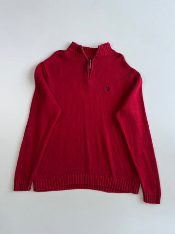 Chaps Red Ribbed Quarter-Zip Sweater(L)
