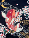 Muzicun Black Satin Kimono Jacket Floral Moon Print Cherry Blossom Size (L)