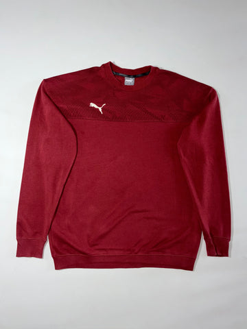 Puma Crewneck Sweatshirt – Textured Chest Panel – Dark Red / Maroon (2XL)
