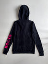 Roots Canada Beaver Logo Zip-Up Hoodie Black Pink Embroidery (XS)
