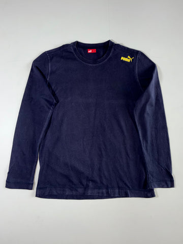 Y2K Puma Navy Long Sleeve Tee with Yellow Shoulder Logo – (L)