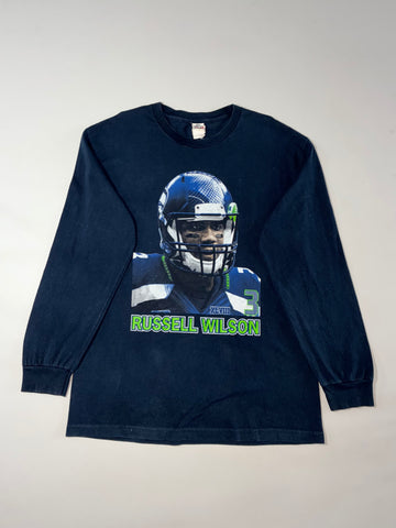 Seahawks Russell Wilson #3 Super Bowl XLVIII Long Sleeve Tee – Navy (L)