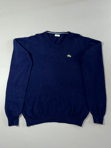 Vintage 90s Lacoste Made in France Navy V-Neck Sweater (XL)