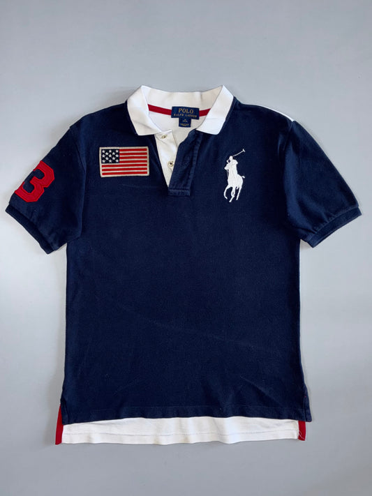 Polo Ralph Lauren Big Pony USA Flag Patch #3 Pique Cotton Polo Shirt Navy (S)