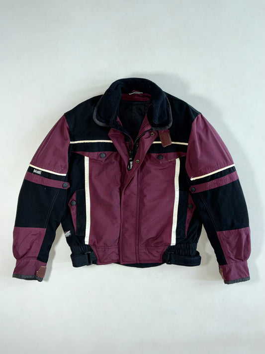 Vintage MaCadam Motorcycle Riding Jacket – Burgundy / Black – Fleece Collar Padded (M)