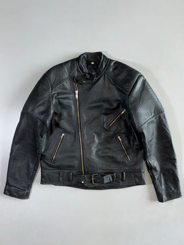 Vintage Belted Leather Heavy Biker Jacket (XL/2Xl)