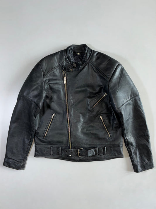 Vintage Belted Leather Heavy Biker Jacket (XL/2Xl)
