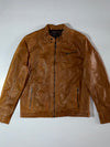 Saki Sweden Tan Leather Moto Jacket Café Racer Style Leather Jacket, (L)