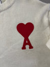 AMI Paris Off-White Crewneck Sweater – Big Red Ami de Coeur Logo (L)