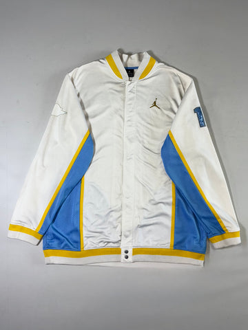 Jordan White Blue & Yellow Basketball Warm-Up Bomber Jacket (XL)