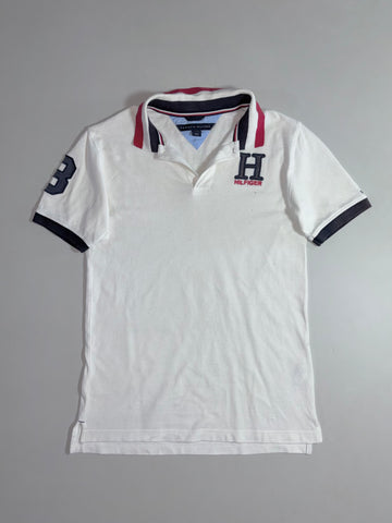 Tommy Hilfiger White "H" Crest Polo T-Shirt with Striped Collar – Youth (XXS)
