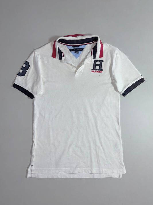 Tommy Hilfiger White "H" Crest Polo T-Shirt with Striped Collar – Youth (XXS)