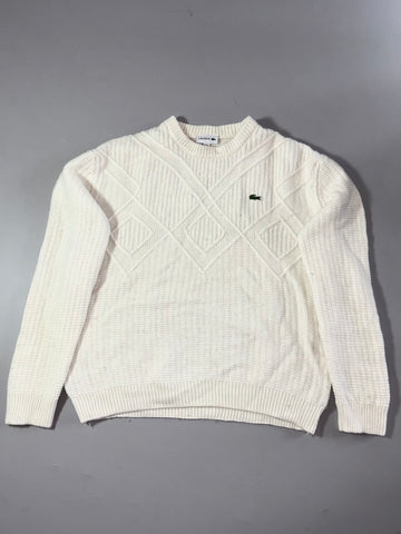 Lacoste Chunky Cable Knit Sweater – Cream White Crewneck (2XL)