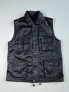 Vintage Black Leather Utility Cargo Vest (XL)