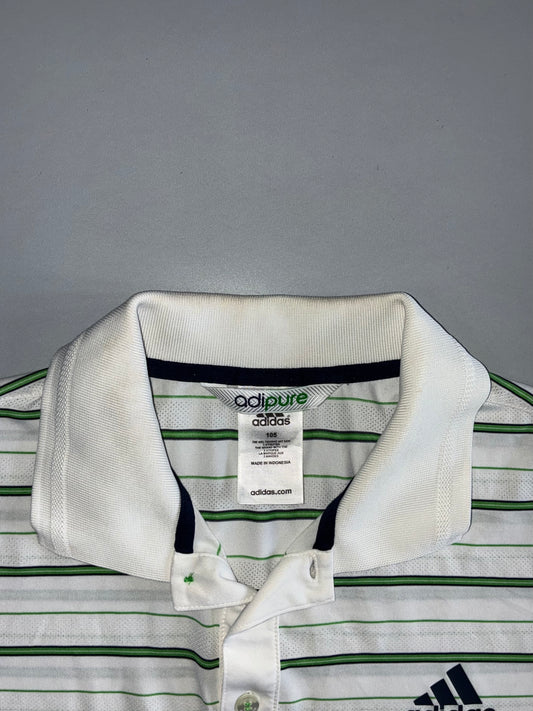Adidas Adipure Short Sleeve Striped Golf Polo — White/Green/Navy (XL)