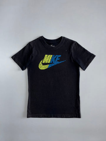 Nike Futura Doodle Print Graphic Tee — Black/Yellow/Blue (XS)