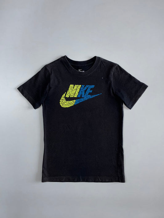 Nike Futura Doodle Print Graphic Tee — Black/Yellow/Blue (XS)