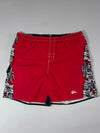 Vintage Quiksilver Red Tribal Floral Board Shorts (W:37) (L:19)