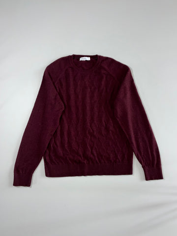 Calvin Klein Extra-Fine Italian Merino Wool Cable Knit Sweater – Burgundy (L)
