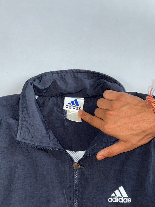 Adidas Black Lightweight Windbreaker Jacket | Vintage Full Zip Sports Jacket (XL)