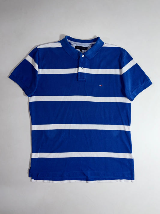 Tommy Hilfiger Blue & White Striped Polo T-Shirt (L)