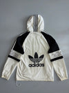 Adidas Originals Cream & Black Trefoil Hooded Windbreaker Jacket — Sleeve Script Logo | Size (L)