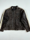 Vintage Le Frog Brown Suede Striped Racer Jacket (2XL)