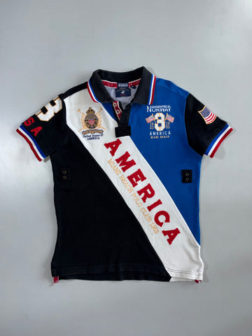 Geographical Norway | “America” Colorblock Polo | Black/Blue/White (M)