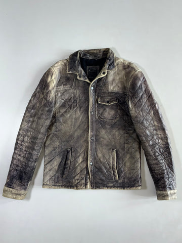 Distressed Diamond-Quilted Leather Shacket (M)
