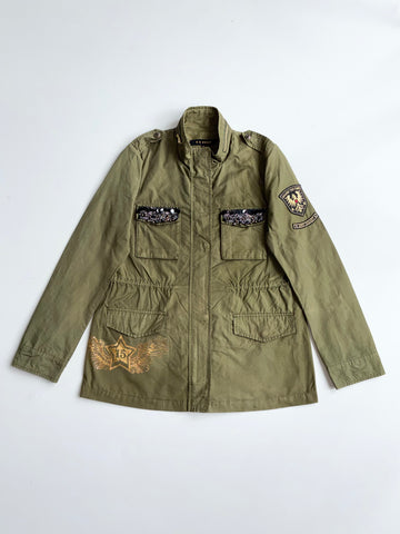 Egoist Olive Military Field Jacket with Beaded Pockets & Patches woman’s (S)