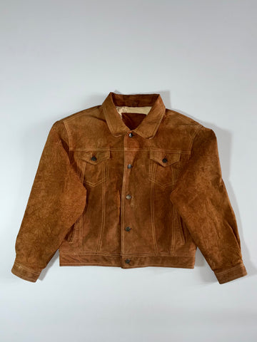 Vintage Genuine Suede Leather Trucker Jacket  Tan Brown (S)