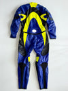 Vintage Swift Racing Two-Piece Leather Motorcycle Suit – Blue/Neon Yellow Knee Paded (M)  (W:35 | L:41)