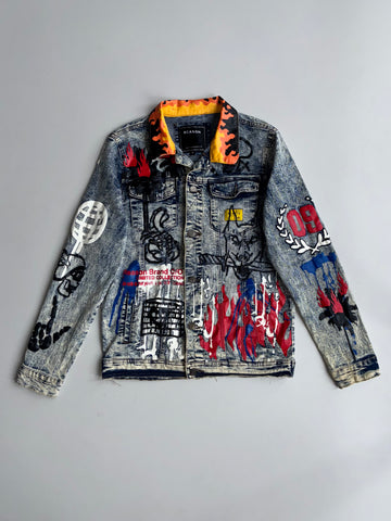 Reason NYC | Flame Graphic Denim Jacket (S/M)