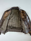 Distressed Two-Tone Brown Leather(Detechable Collar & Arms) Aviator Jacket (2XL)