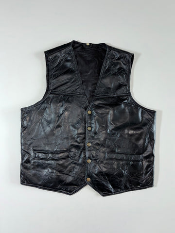 Vintage Patchwork Leather Vest – Black (S/M)