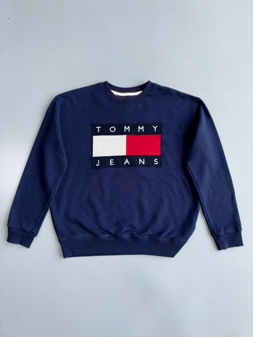 Tommy Jeans Flag Crewneck Sweatshirt | Navy Blue | Big Logo(M)