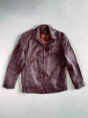 Vintage Burgundy Leather Zip Bomber with Piping & Epaulettes, Made in Spain, (S)